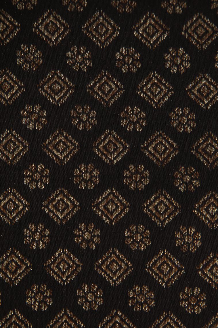 Asphalt Black Banaras Sarees with Gold Zari Plain view 3