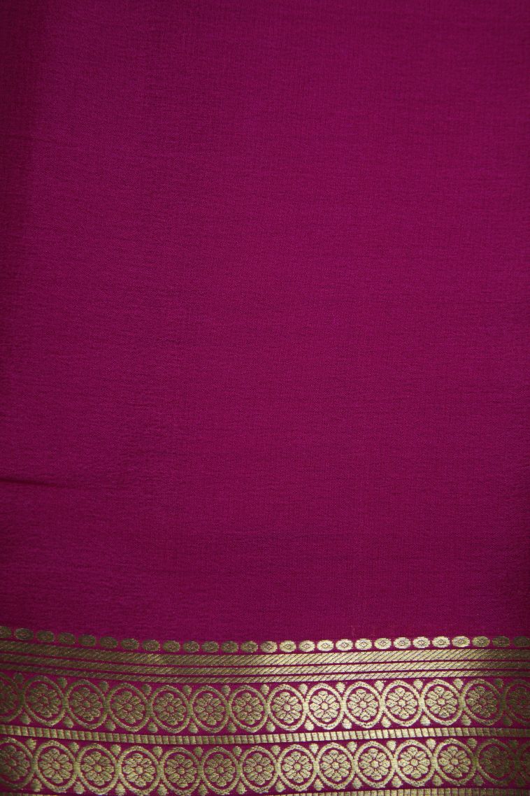 Shamrock Green Mysore Silk with Gold Zari Plain view 3