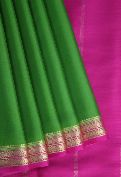 Shamrock Green Mysore Silk with Gold Zari Plain