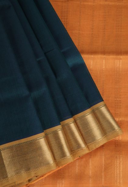 Pine Green Silk Cotton with Gold Zari Plain
