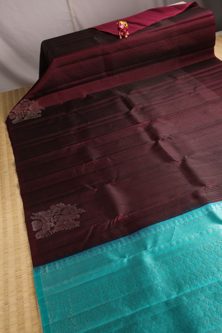 Penny Brown Soft Silk Saree with Silver Zari Stripes view 2