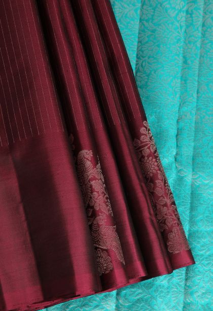 Penny Brown Soft Silk Saree with Silver Zari Stripes