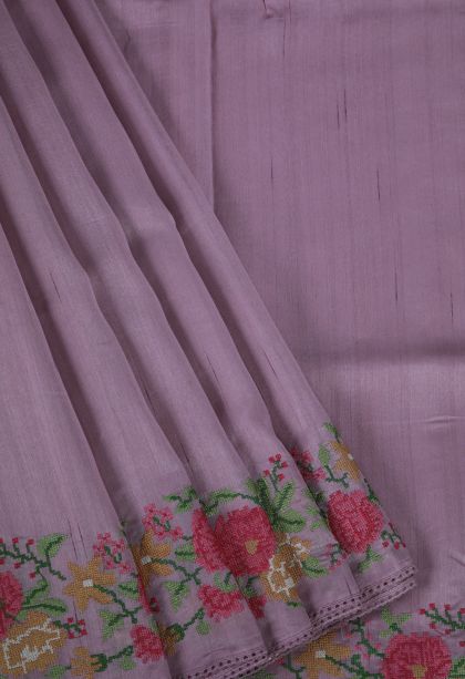 Lean Pink Tussar Saree with Without Zari Zari Stripes