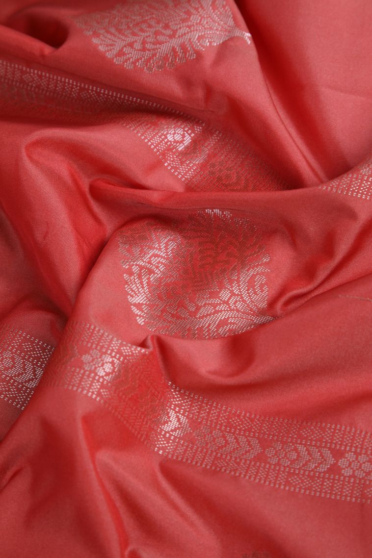 Apple Red Apoorva Silk Sarees with Gold Zari Floral Patterns view 4