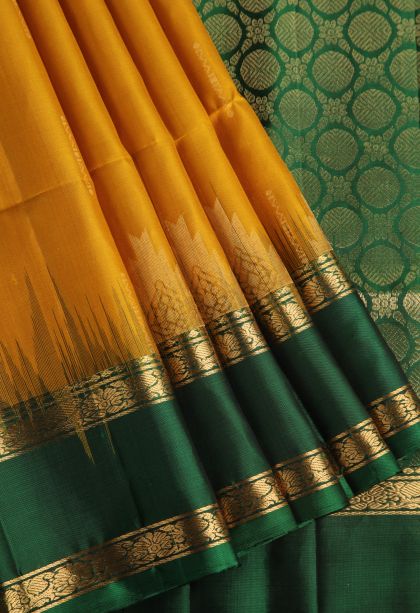 Honey Orange Soft Silk Saree with Gold Zari Rain Drops Mottif