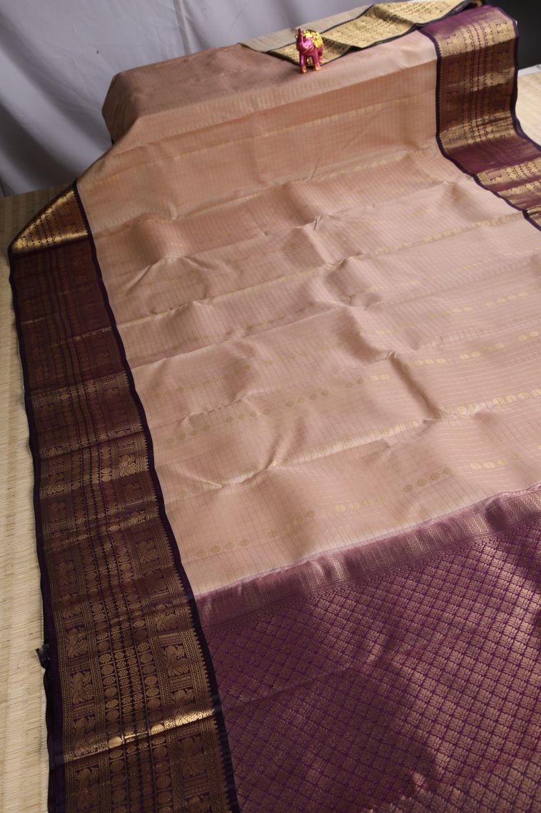 Alabaster White Soft Silk Saree with Gold Zari Checks And Puttas view 2