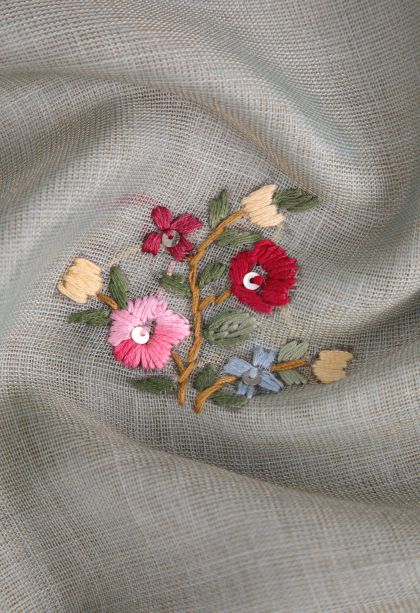 Pistachio Green Linen Saree with Without Zari Zari Floral Patterns