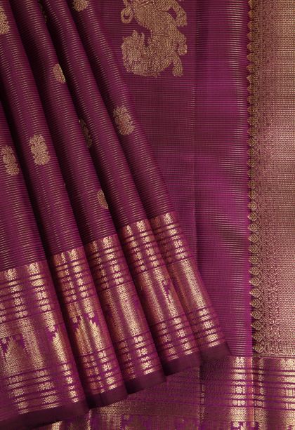 Jam Purple Kanchipuram Silk Sarees with Gold Zari Buttis (small Dots Or Motifs)