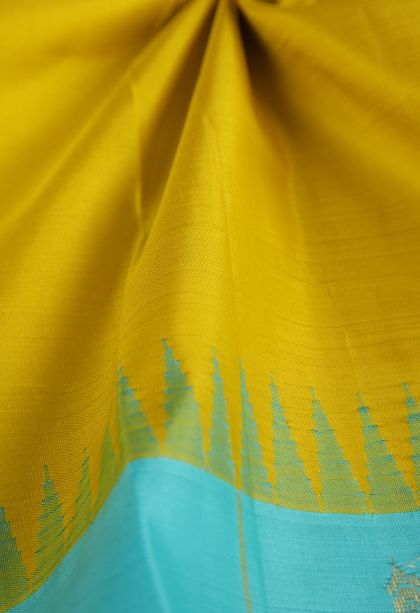 Lemon Yellow Kanchipuram Silk Sarees with Gold Zari Plain