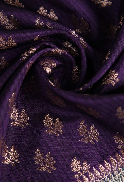 Mulberry Purple Jute Sarees with Gold Zari Buttis (small Dots Or Motifs)