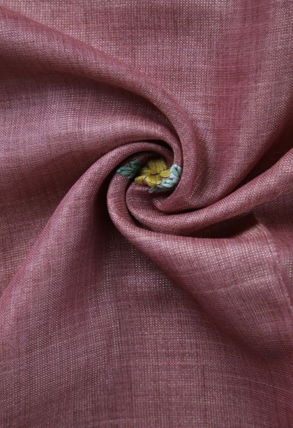 Blush Red Linen Saree with Gold Zari Buttis (small Dots Or Motifs)