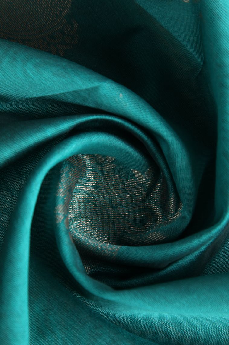 Cerulean Blue Silk Cotton with Gold Zari Floral Puttas view 4