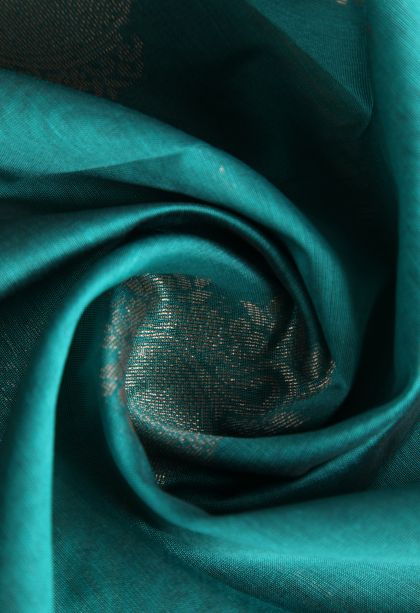 Cerulean Blue Silk Cotton with Gold Zari Floral Puttas