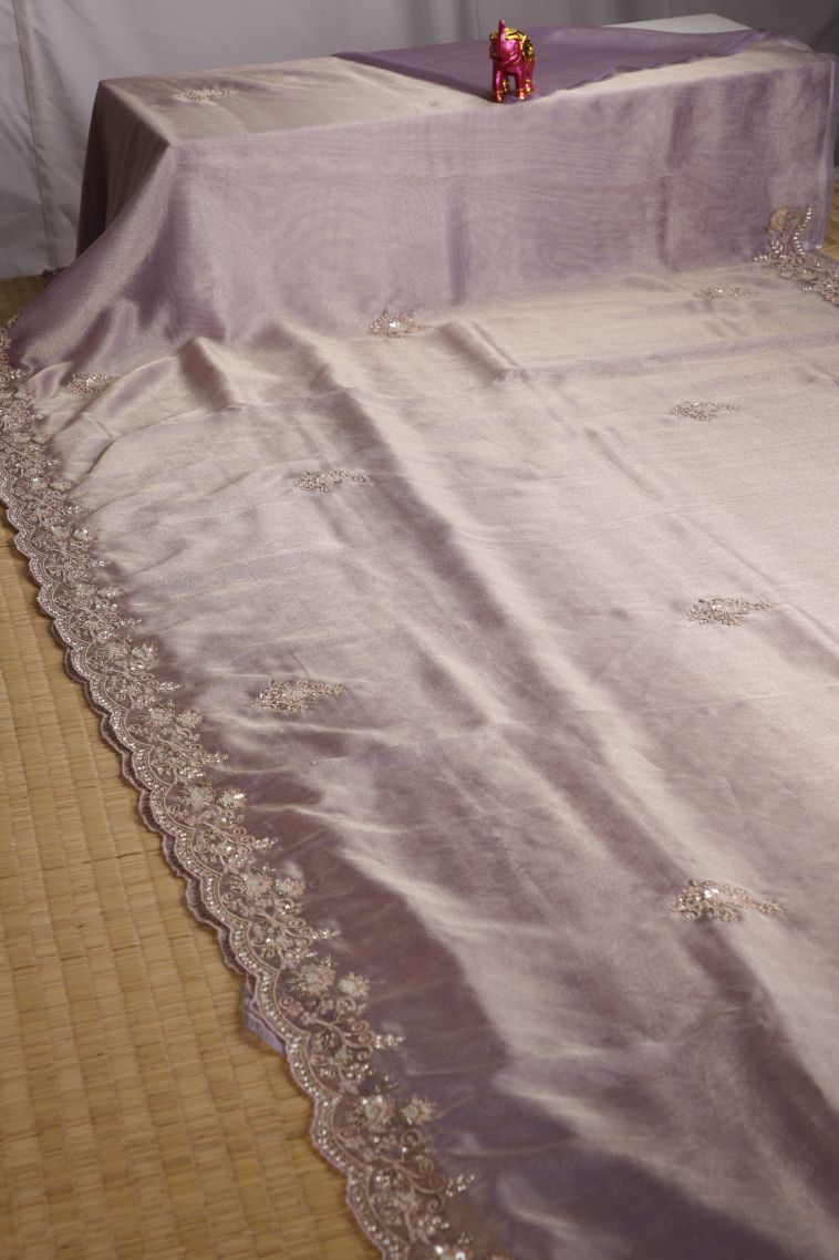 Periwinkle Purple Designer Sarees with Gold Zari Floral Patterns view 2