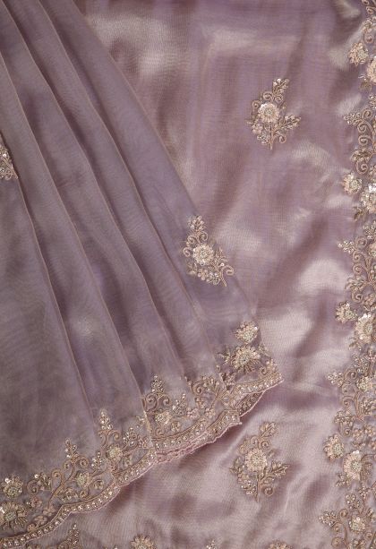 Periwinkle Purple Designer Sarees with Gold Zari Floral Patterns