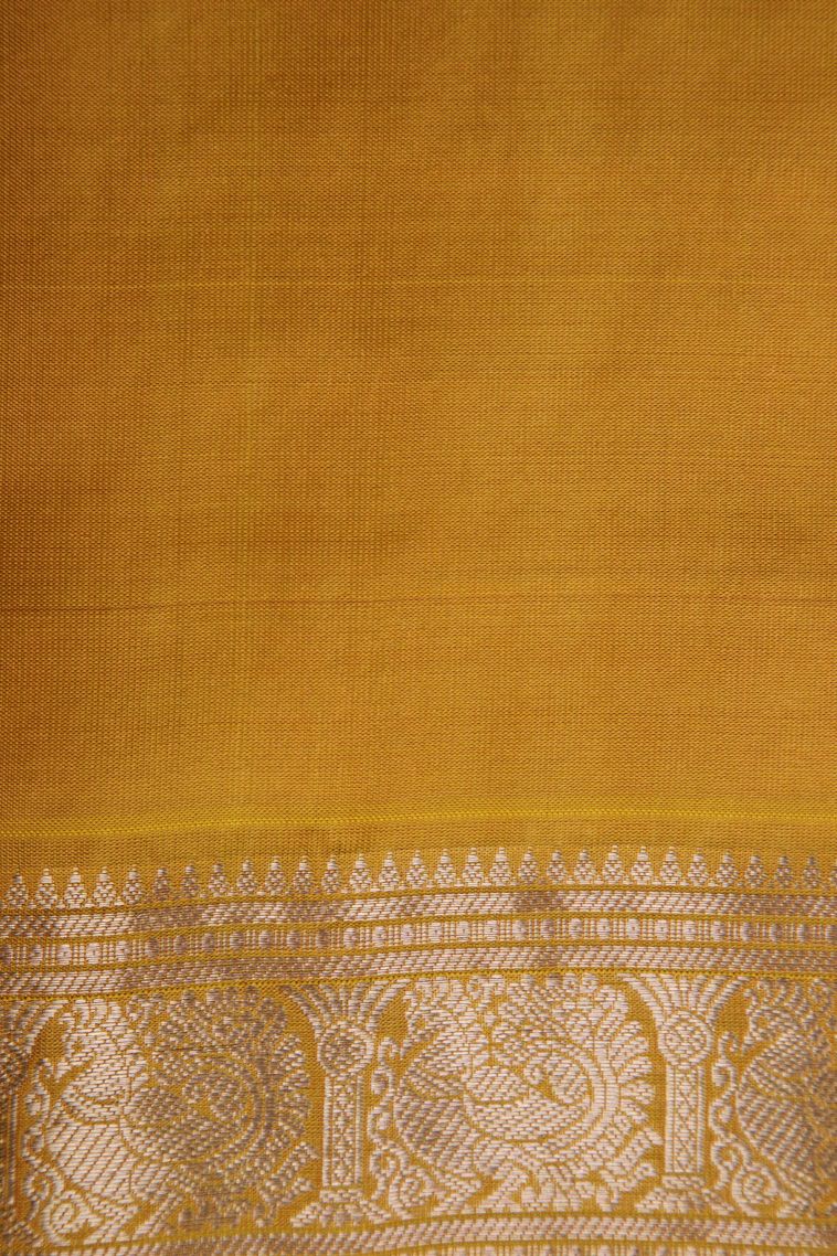 Bottle Green Soft Silk Saree with Gold Zari Peacock Motifs view 3