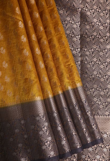 Ginger Orange Jute Sarees with Gold Zari Buttis (small Dots Or Motifs)