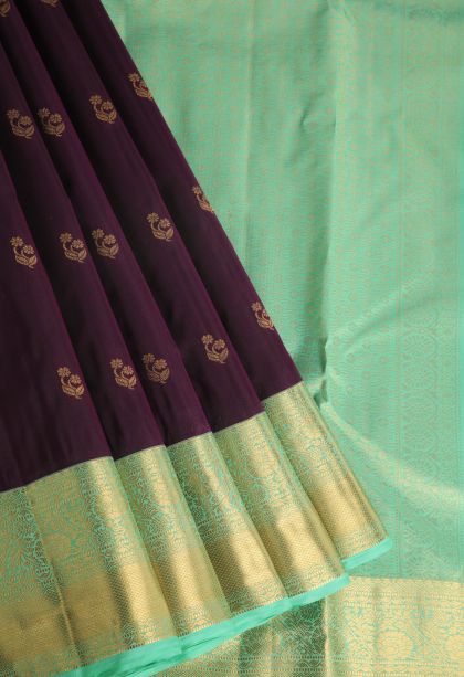 Plum Purple Soft Silk Saree with Gold Zari Floral Puttas