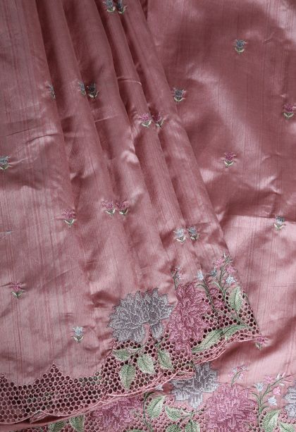 Crepe Pink Semi Tussar Silk with Without Zari Zari Floral Patterns