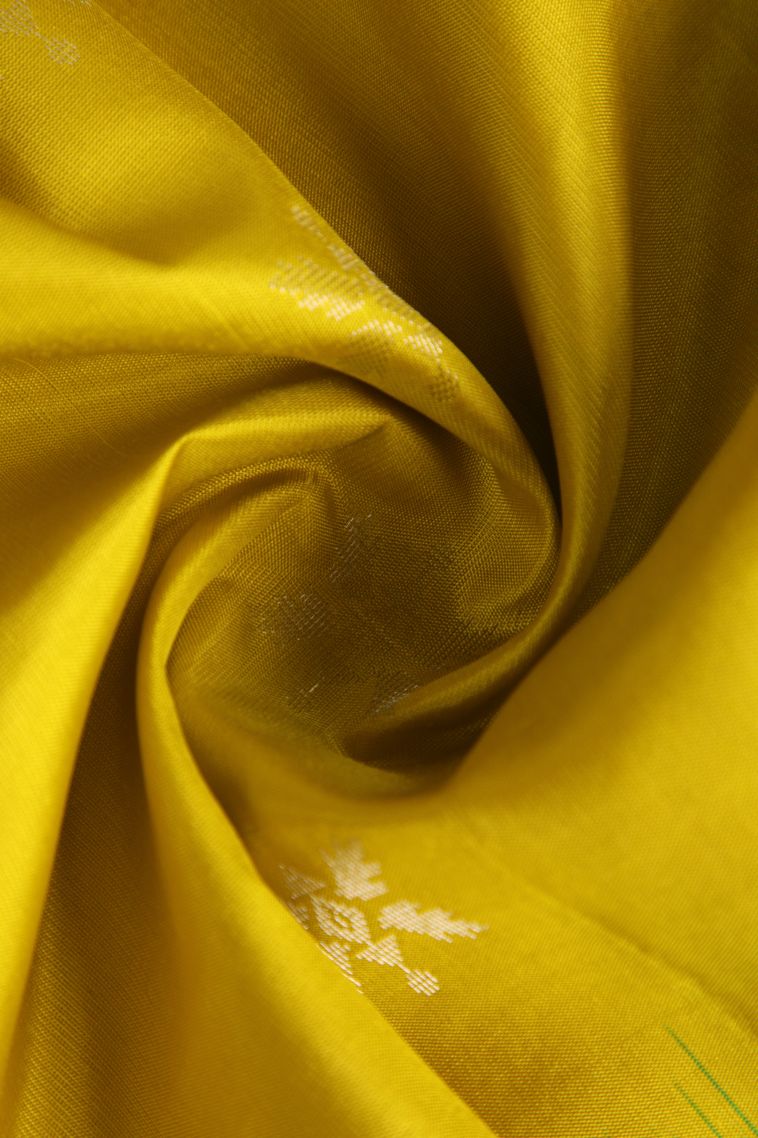 Lemon Yellow Soft Silk Saree with Gold Zari Floral Puttas view 4