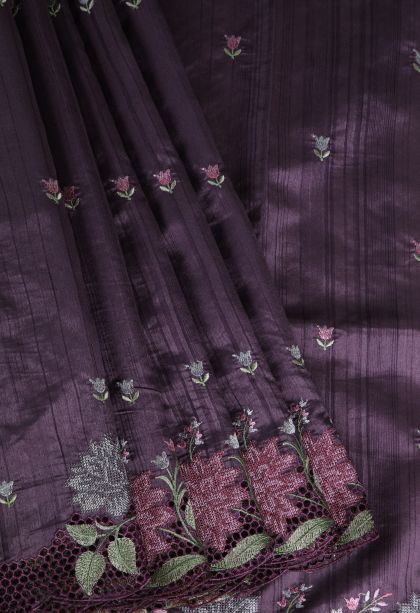Mauve Purple Semi Tussar Silk with Without Zari Zari Floral Patterns
