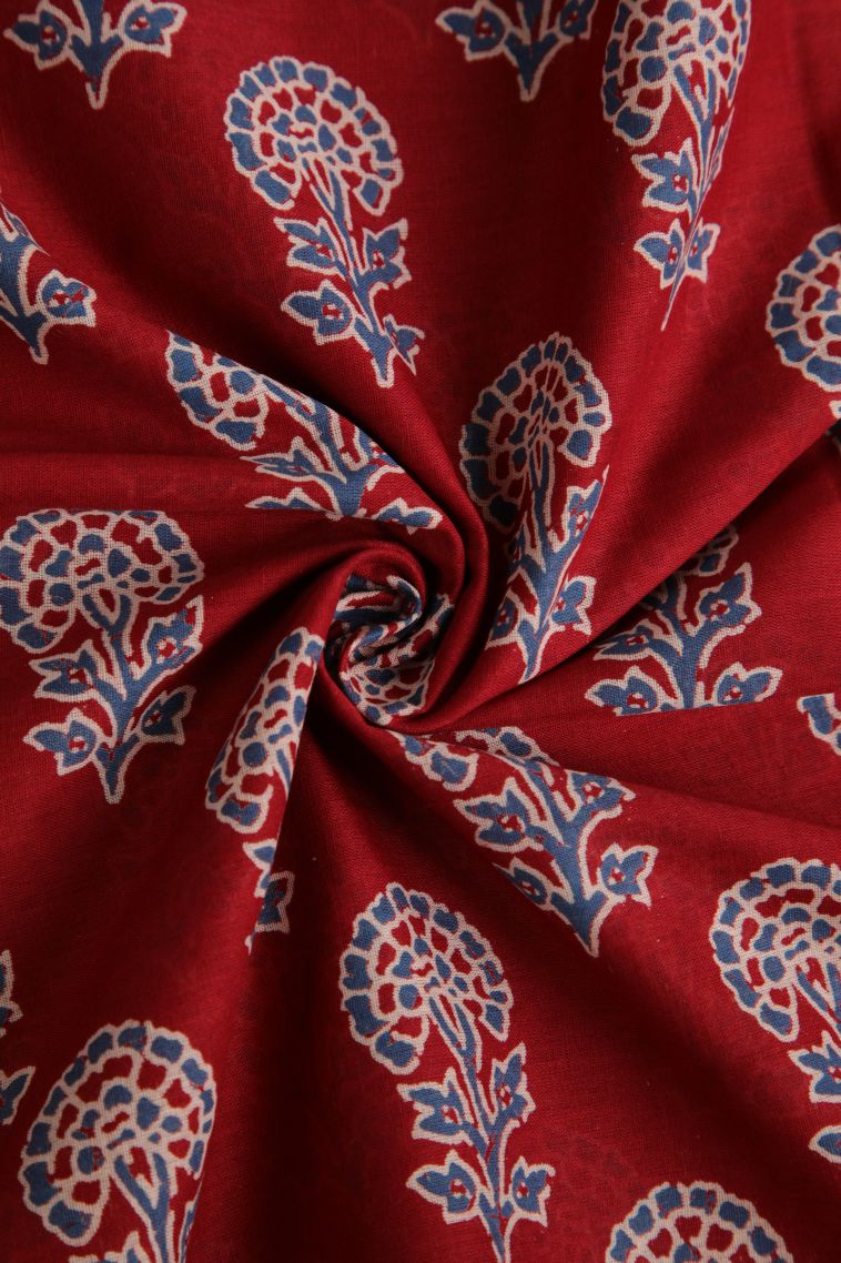 Crimson Red Chanderi Cotton Sarees with Without Zari Zari Floral Patterns view 4