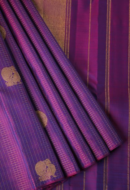 Bubble Purple Kanchipuram Silk Sarees with Gold Zari Peacock Motifs