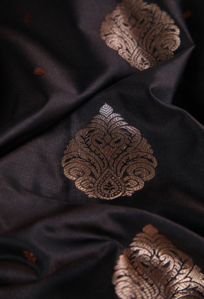 Chocolate  Brown Apoorva Silk Sarees with Gold Zari Buttis (small Dots Or Motifs)