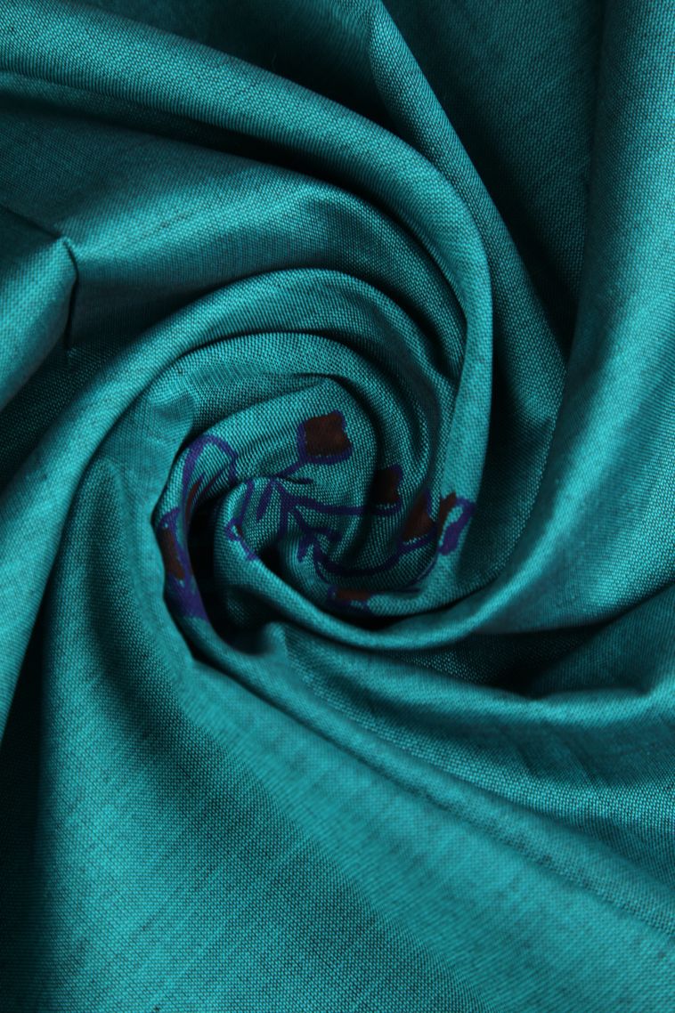 Sapphire Blue Poly Cotton Sarees with Without Zari Zari Floral Patterns view 4