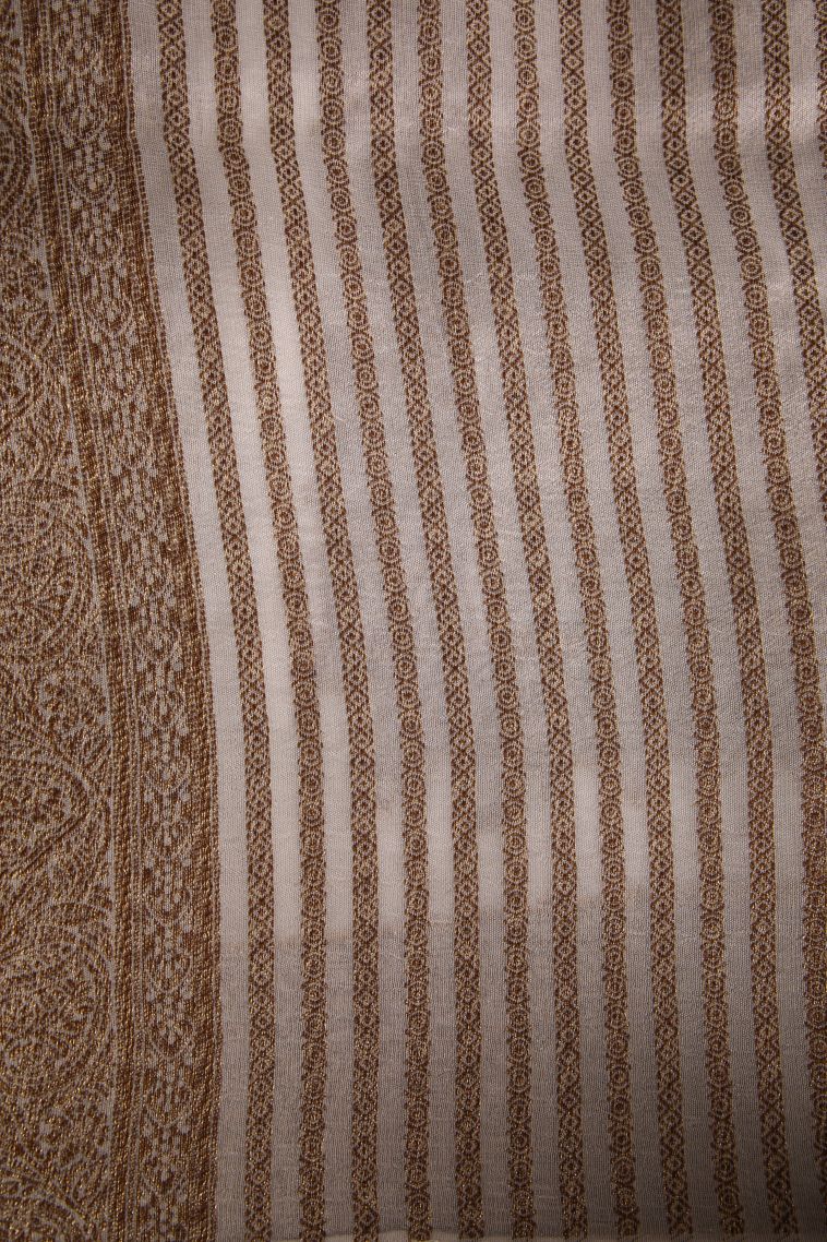 Lace White Banaras Sarees with Gold Zari Buttis (small Dots Or Motifs) view 3