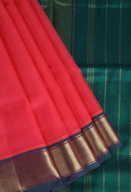 Rose  Red Silk Cotton with Gold Zari Plain