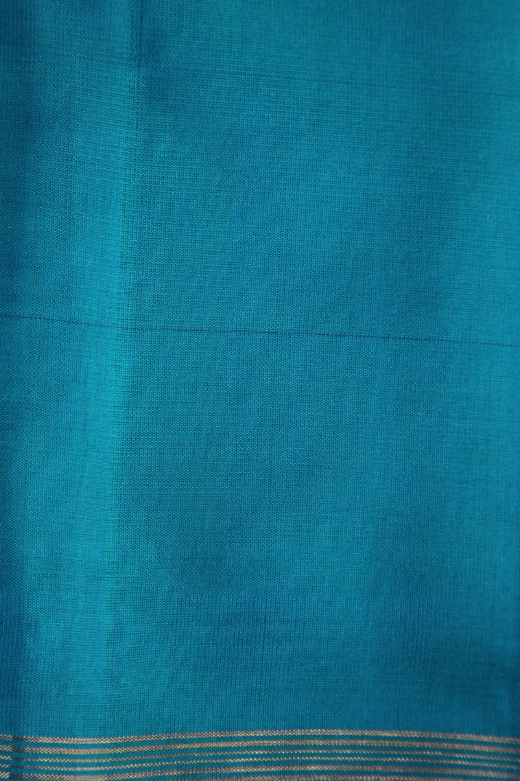 Cerulean Blue Soft Silk Saree with Gold Zari Floral Puttas view 3