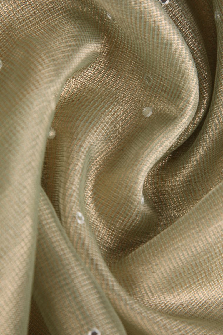 Pistachio Green Tissue Silk Sarees with Gold Zari Mirror Jamiki Puttas view 4