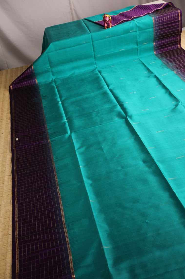 Sapphire Blue Soft Silk Saree with Gold Zari Raindrops Model view 2