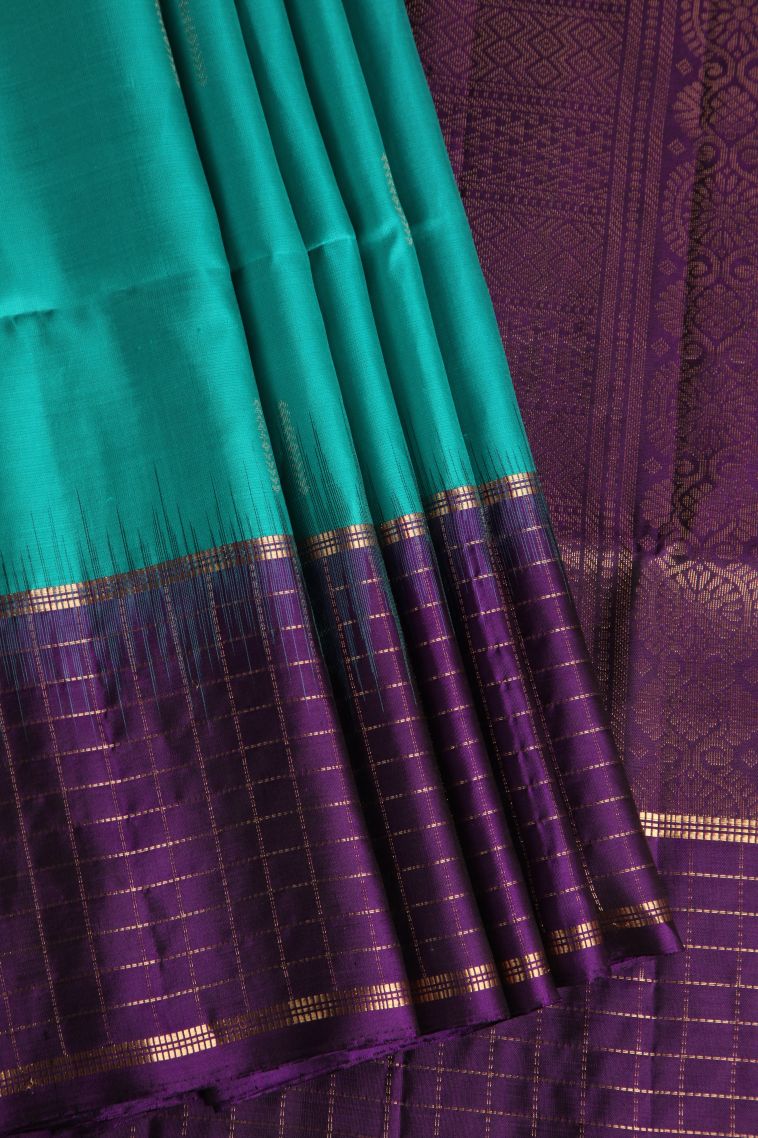 Sapphire Blue Soft Silk Saree with Gold Zari Raindrops Model view 1