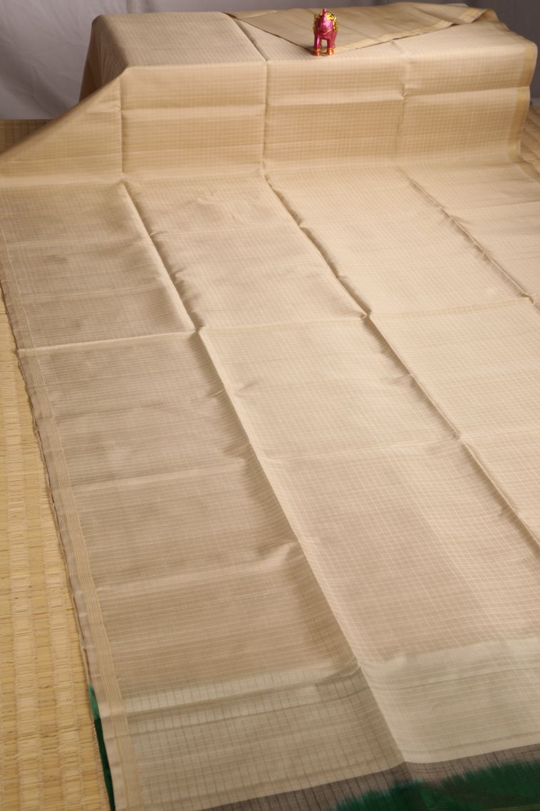 Coconut White Soft Silk Saree with Gold Zari Checks view 2