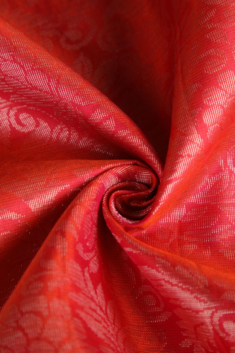 Rose  Red Soft Silk Saree with Gold Zari Floral Patterns view 4