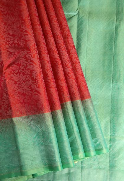 Rose  Red Soft Silk Saree with Gold Zari Floral Patterns