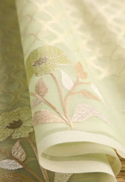 Pistachio Green Organza Saree with Antic Zari Geometric Shapes