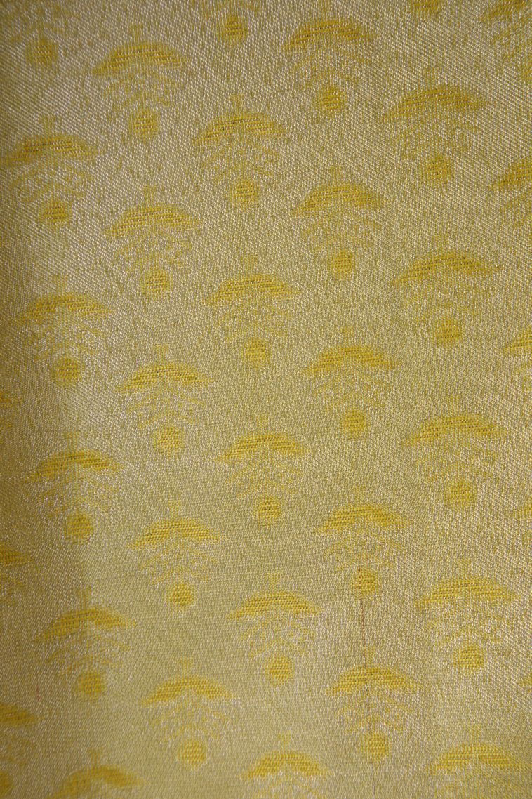 Granola Yellow Kanchipuram Silk Sarees with Gold And Silver Zari Floral Patterns view 3