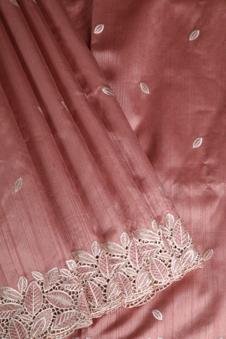 Crepe Pink Semi Tussar Silk with Without Zari Zari Buttis (small Dots Or Motifs) view 1