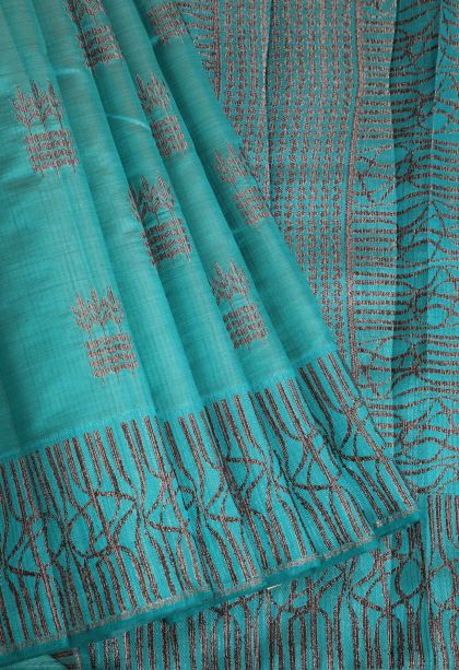 Sapphire Blue Semi-rasal Printed with Without Zari Zari Floral Patterns