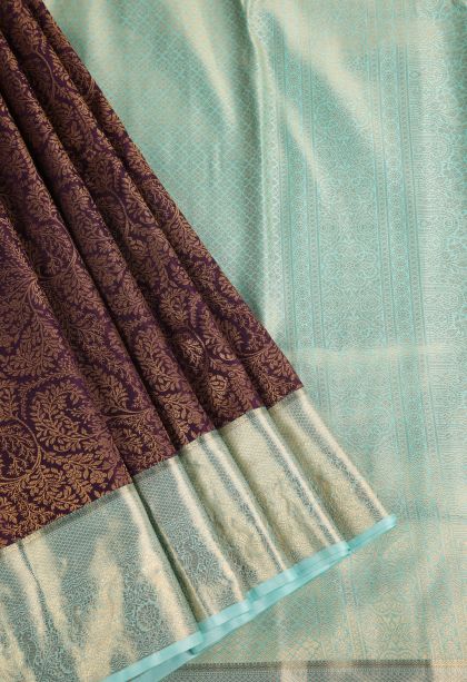 Caramel Brown Apoorva Silk Sarees with Gold Zari Floral Patterns