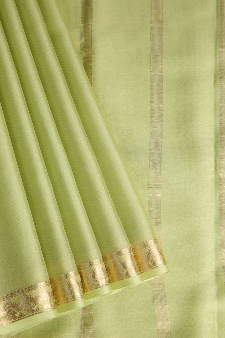 Pear Green Mysore Silk with Gold Zari Plain view 1