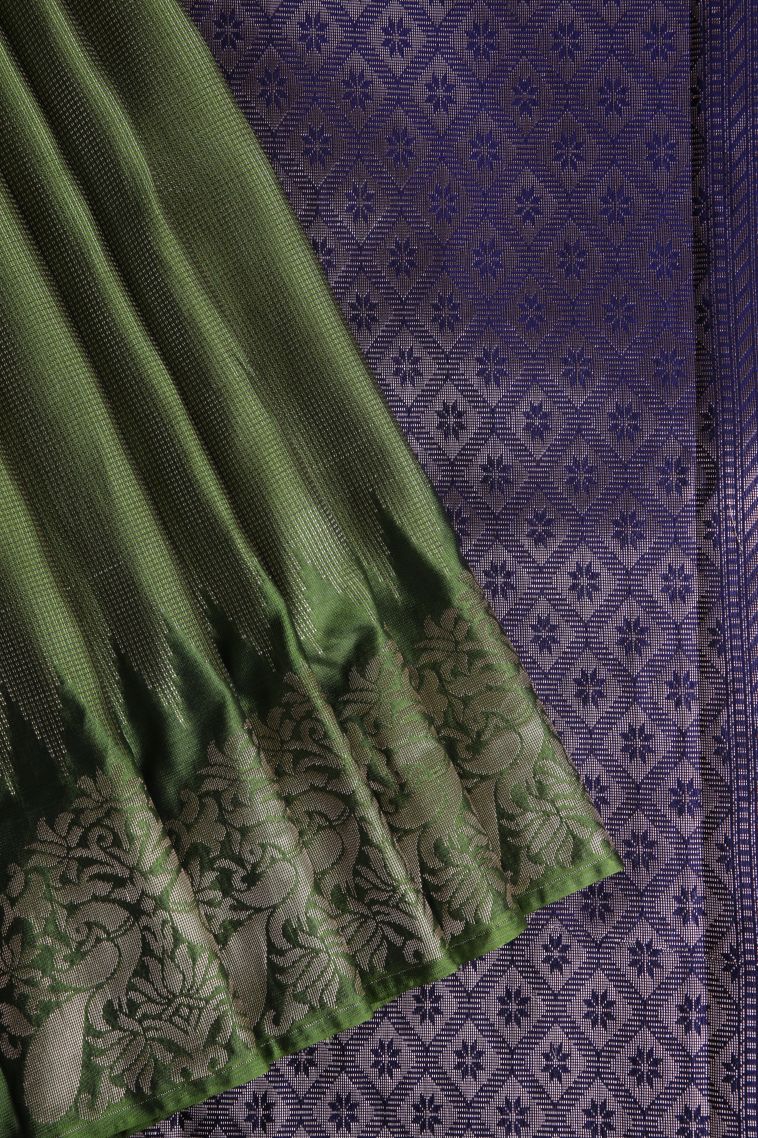 Moccon Green Soft Silk Sarees with Gold Zari Checks view 1