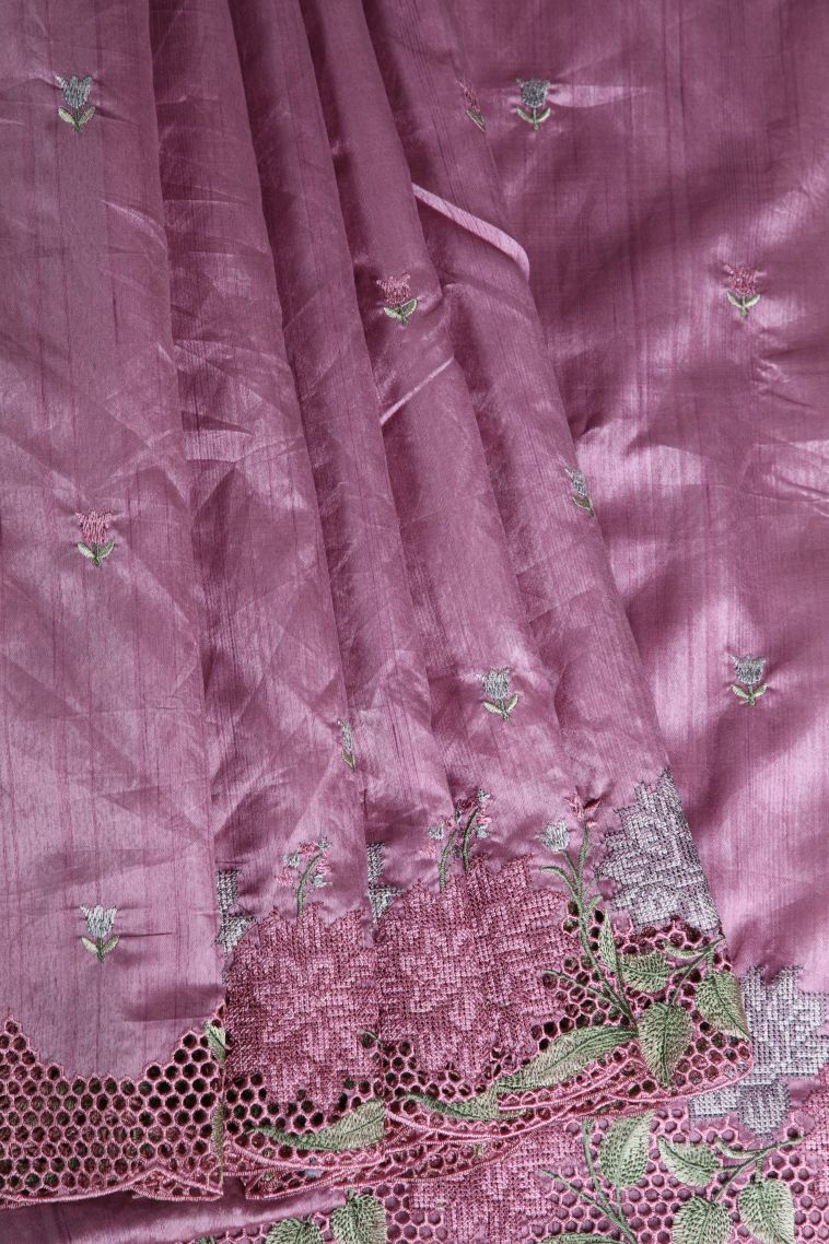 Lean Pink Semi Tussar Silk with Without Zari Zari Floral Patterns view 1