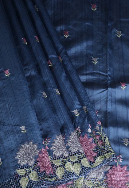 Aegean Blue Semi Tussar Silk with Without Zari Zari Floral Patterns