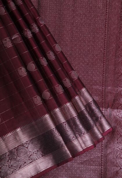 Jam Purple Soft Silk Saree with Silver Zari Checks