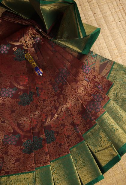 Cinnamon Brown Visiri Madippu Silk Sarees with Gold Zari Manga