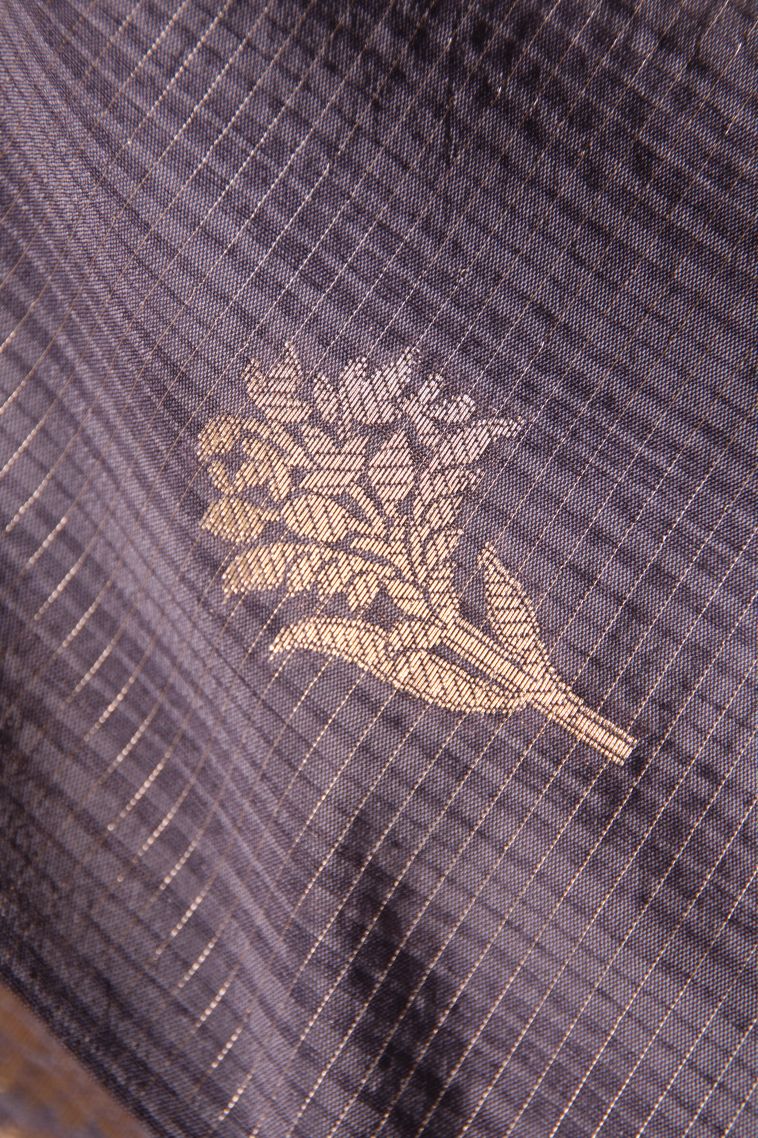 Damp Black Jute Sarees with Gold Zari Floral Puttas view 4